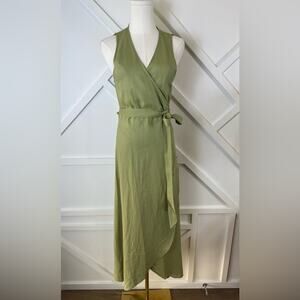 NWT Andie Swim Linen Blend The Maxi Wrap Dress Swim Cover Ivy Green Size Medium
